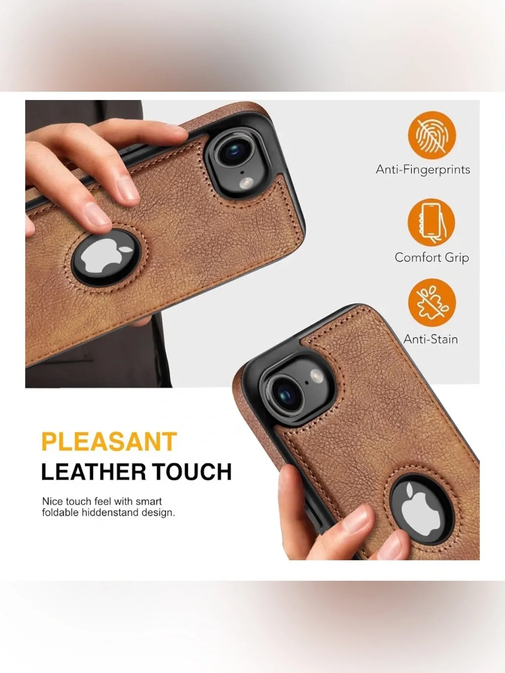 Brown Leather iPhone 16E Case with Built-in Kickstand